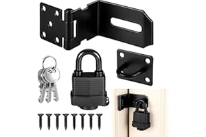 4 Inch 90 Degree Door Hasp Latch Lock with Padlock, 304 Stainless Steel Gate Latch with Keys and Screws, Heavy Duty Gate Lock