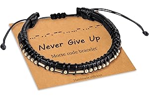 URSTAR Morse Code Bracelets for Men Gifts - 18K Real Gold Plated Beads on Black Leather Bracelet for Men Inspirational Gifts for Him Unique Birthday Christmas Gifts for Men Teen Boys