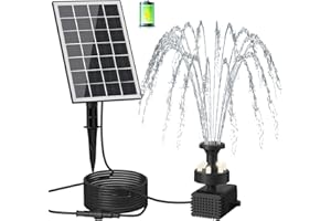 GAIZERL Solar Fountain with 2000mAh Battery - Work On Cloudy Days - Upgrade 3.5W Glass Panel Solar Powered Bird Bath Water Pump with Stakes, 16.4ft Cable, White LED Lights, 7 Nozzles for Garden