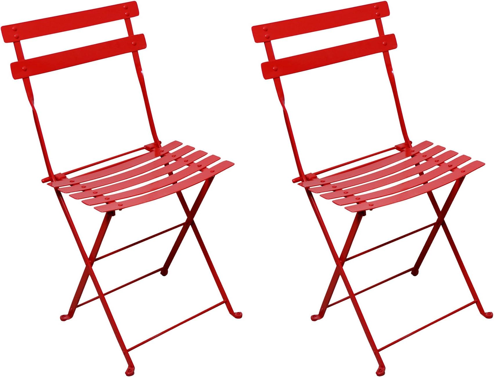 Mobel Designhaus French Café Bistro Folding Side Chair, Flame Red Frame, Steel Metal Slats (Pack of 2), 95517S-RD