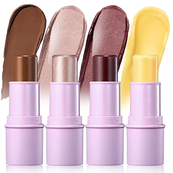 LUXAZA 4PCS CREAM BLUSH CONTOUR HIGHLIGHTER BRONZER MOISTURIZER STICK MAKEUP SET #T BLUSH GLOW5