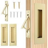MaxxGeek Pocket Door Hardware Set &ndash; 2 Recessed Flush Finger Pulls &amp; 1 Edge Pull, Made of 304 Stainless Steel, Template Included, Gold