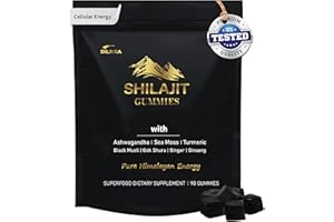 DLNIA Shilajit Gummies with Ashwagandha, Turmeric - Organic, Zero Sugar & Vegan-Friendly Himalayan Shilajit for Men & Women - Energy, Calm, Cortisol, Sleep, Immune Support & Overall Health