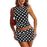 Luckydora Women's Polka Dot Two Piece Sleeveless Crop Top Mini Skirt Y2K Party Summer Trendy 2026 Outfit