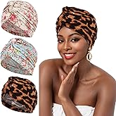 XEPST 3 PCS Chemo Headwear for Women, Pleated Cancer Headscarf Floral Print Turban Beanie Hat Elastic Head Coverings Wraps for Hair Loss Sleep Cap