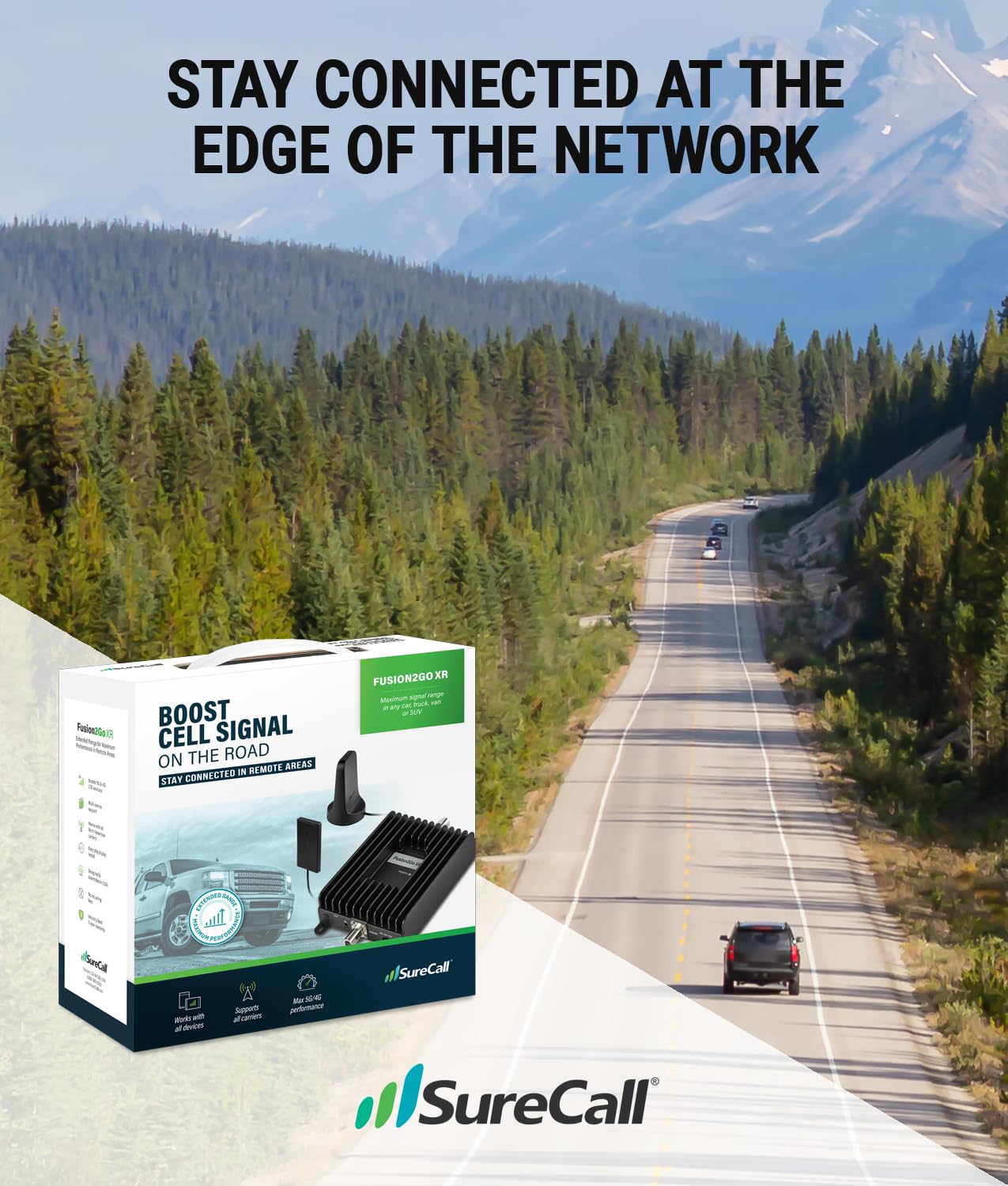 SureCall Fusion2Go XR Vehicle Cell Phone Signal Booster for Car, Truck, SUV | Boosts 5G & 4G LTE for All U.S. Cellular Carriers - Verizon, AT&T, T-Mobile | High-Performance, USA Company, FCC Approved