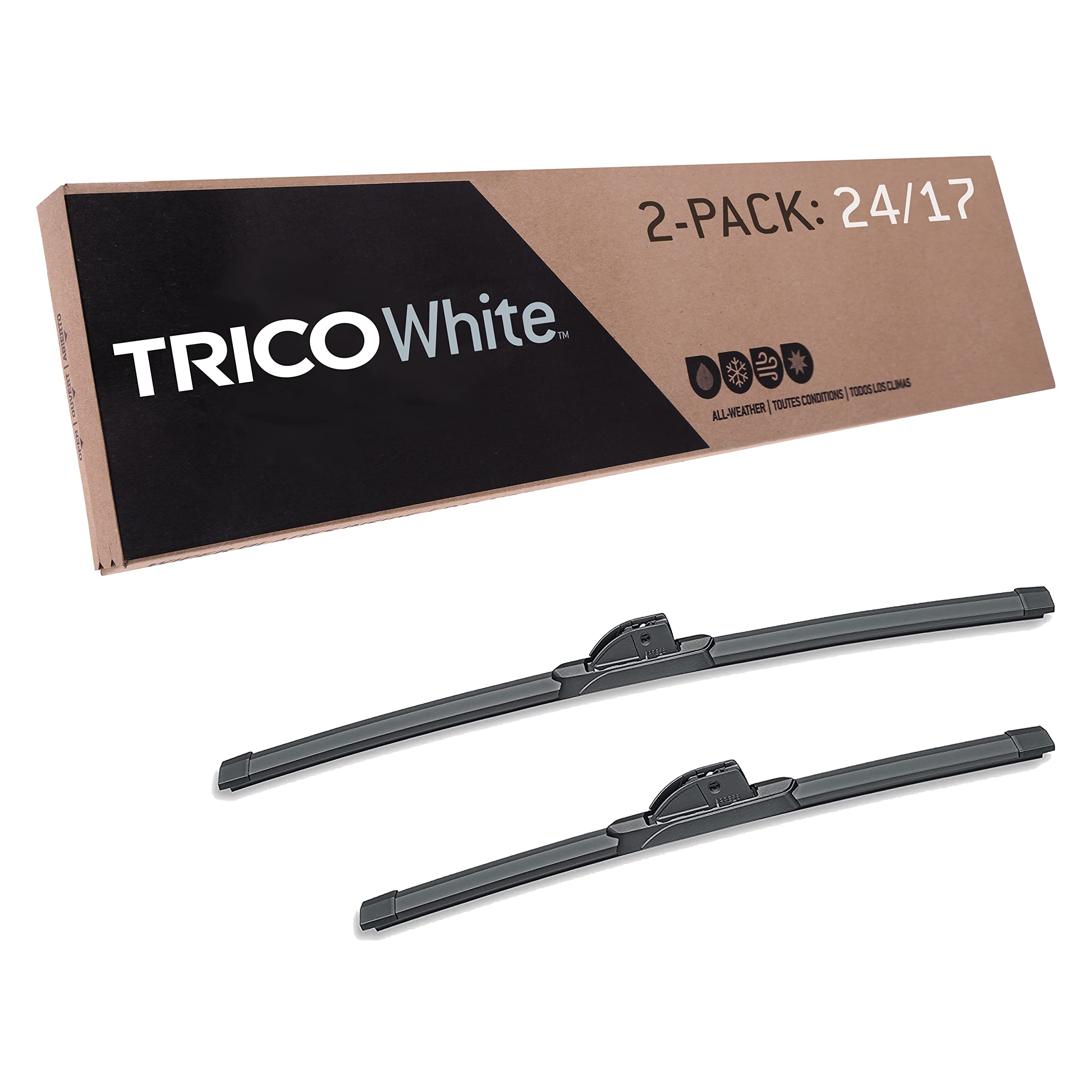 Photo 1 of TRICO White 24" + 17" Extreme Weather Premium Winter Automotive Replacement Windshield Wiper Blades (Set of 2), Passenger and Driver Side All-Weather Beam Wiper Blades for Select Vehicle Models