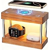 Bamboo Wireless Charging Station with Light: Ideal Gifts for Her Him 4 in 1 Charging Station for Multiple Devices, Bedside Wireless Charger for iPhones 16-8/Pro/AirPods/iWatch