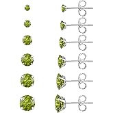 6 Pairs Stud Earrings Set, Hypoallergenic Cubic Zirconia 316L Earrings Stainless Steel CZ Earrings 3-8mm (Steel color)