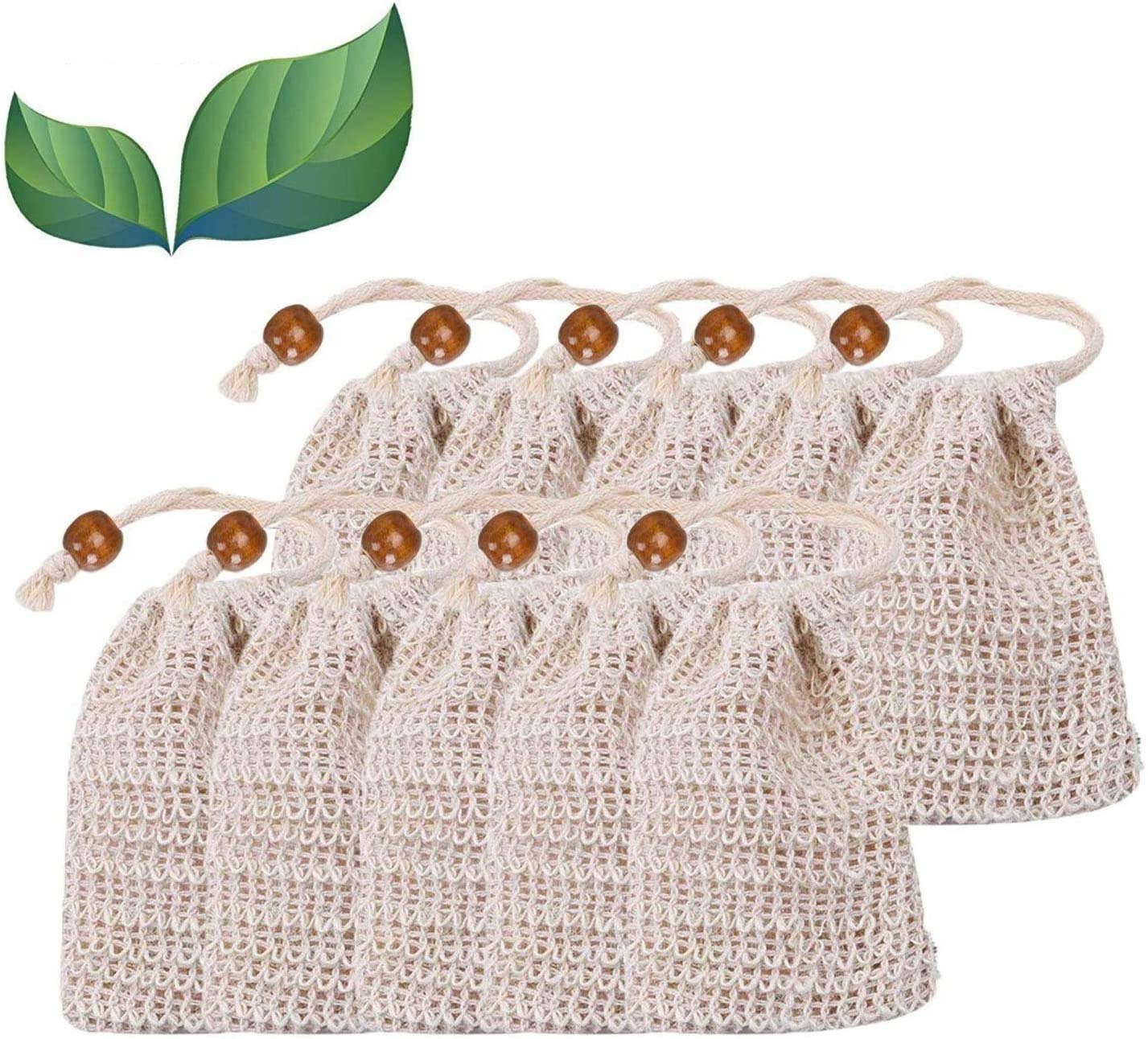 LATERN Sisal Soap Bags - 10 Pack Natural Soap Bags with Drawstring Pouch for Foaming, Drying, Exfoliation, Massage