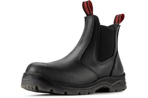 SUREWAY Men's Slip-On Work Boots for Men,Full Grain Leather,Anti-Static,Water/Slip Resistant,Fire Station Mechanic Industrial Construction Safety Boots/Shoes for Men