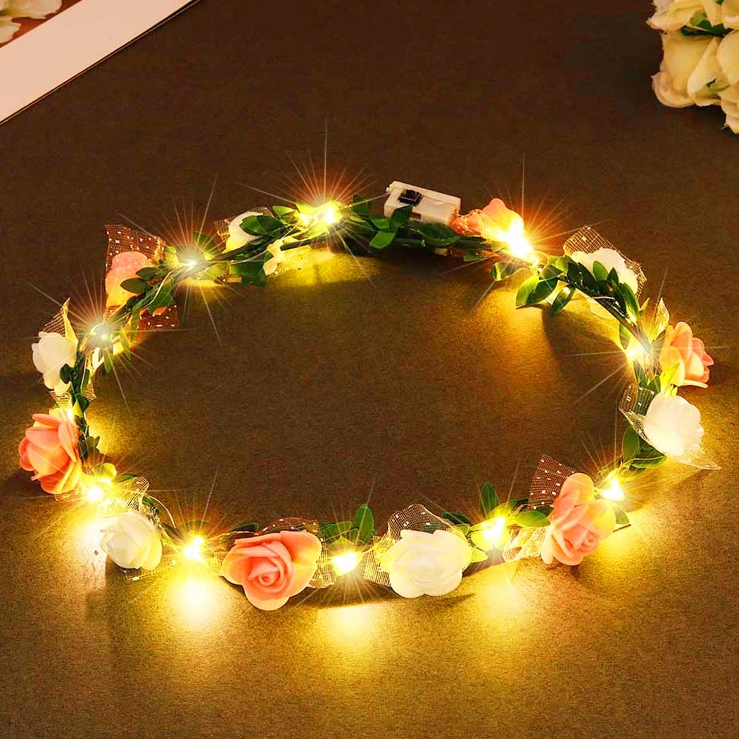 Zoestar LED Flower Crown Headband Light Up Hair Wreath Headbands Bridal Floral Headpiece Festival Party Hair Accessories for Women and Girls