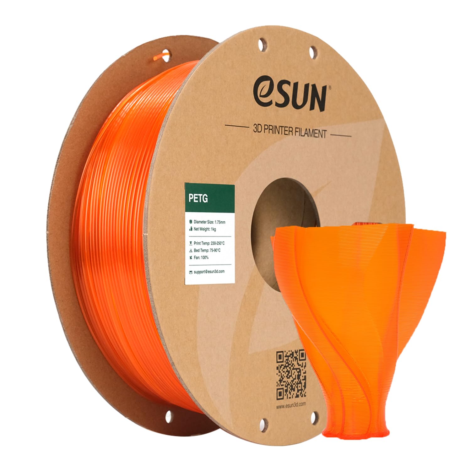 eSUN PETG Filament 1.75mm, 3D Printer Filament PETG, Dimensional Accuracy +/- 0.05mm, 1KG Spool (2.2 LBS) 3D Printing Filament for 3D Printers, Orange