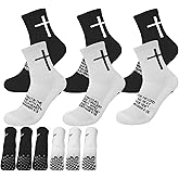 6 Pairs Youth Grip Soccer Socks with Cross - Anti-Slip Grips Kids Socks with Bible