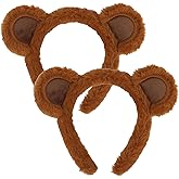 ACO-UINT 2PCS Bear Ears Headband, Brown Furry Animal Ears Headband for Women Adults Cute Halloween Head band for Cosplay Party Costume Daily Care Hairband for Makeup Washing Face