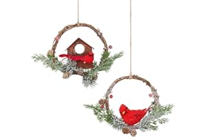 OOOFAYE 2pcs Small Christmas Wreath with Cardinal, 9-inch Mini Wreaths for Cabinets, Cabinet Wreaths for Kitchen Christmas, Wreaths for Windows (Cardinal)