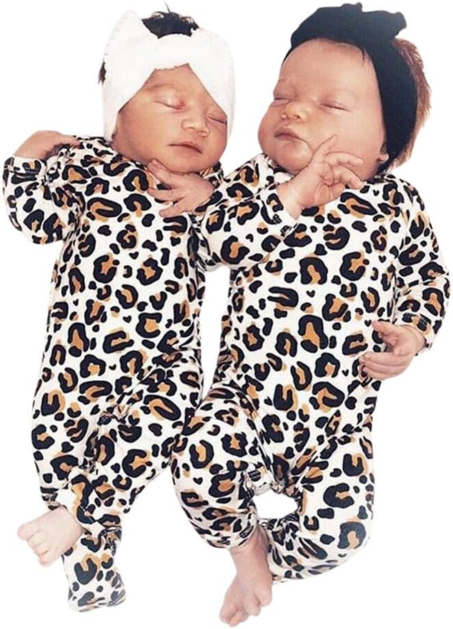 Baby Long Sleeve Sleeper Gown,Newborn Kids Baby Girls Leopard Romper Ruffle Jumpsuit Playsuit Pajamas Outfit Clothes 0-24M