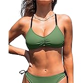 CUPSHE Womens Bikini Top Swimsuit Color Block Back Braided Straps Strappy Self Tie Bathing Suit Top