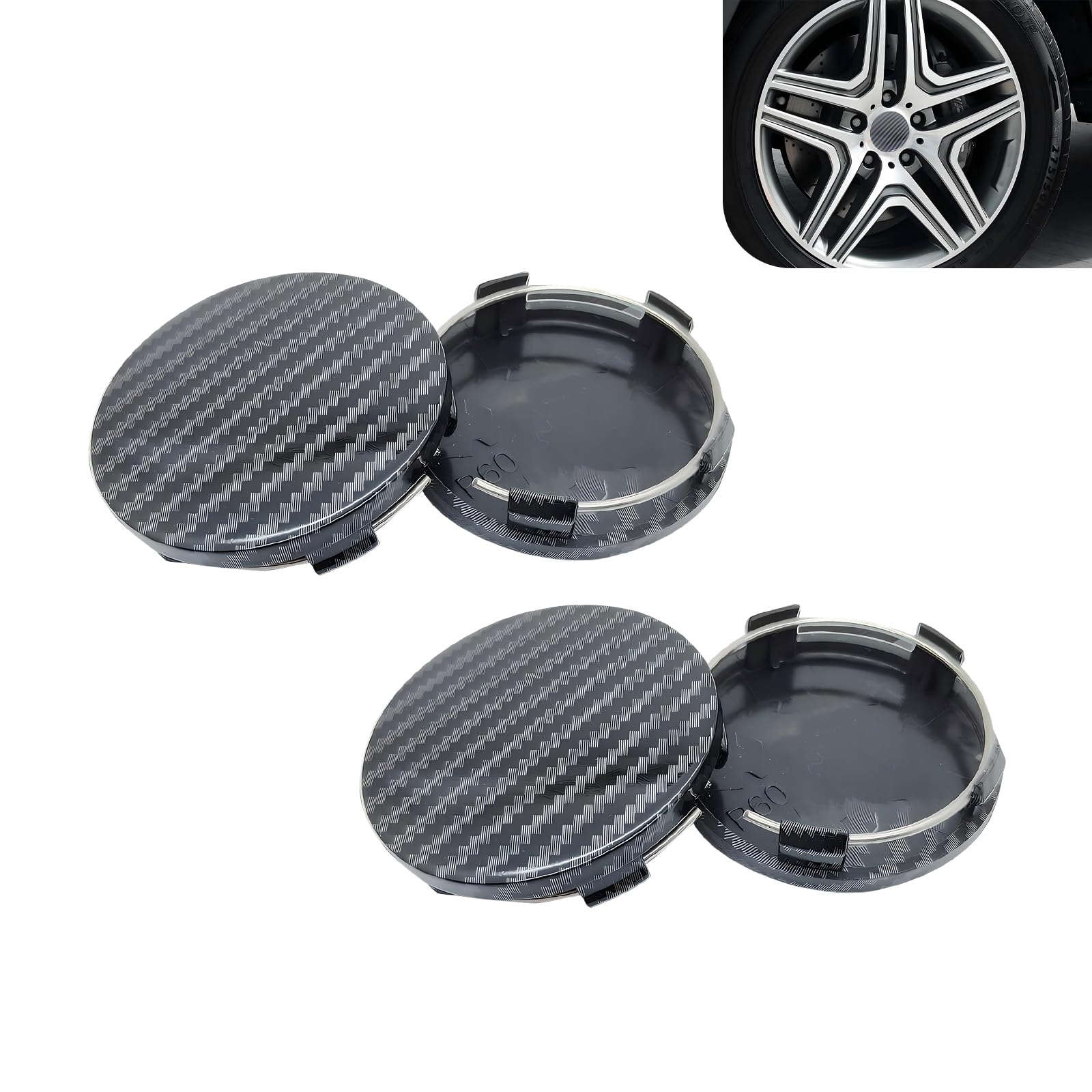 Photo 1 of Tesnaao 4 PCS Car Wheel Hub Center Cap, 2.36" x 2.2" Wheel Hub Modification Decoration, Durable Snap-in Anti-Falling Fastening Installation Accessories, Universal for Most Cars (Carbon Fiber Black)