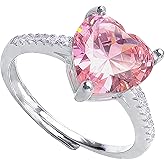 Venkssie 3ct Solitaire Pink Heart Sterling Silver Engagement Rings For Women,Dainty Love Anniversary Jewelry,Non Tarnish Cubic Zirconia Wedding Ring For Her,18K White Gold Plated Promise Ring Adjustable