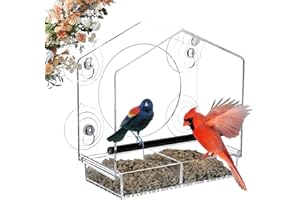 Jarkyfine Clear Window Bird Feeders with Strong Suction Cups for Viewing, Acrylic Bird Feeder Window for Cats with Removable Seed Tray, Easy to Clean and Refill, Gift for Elders and Cats.