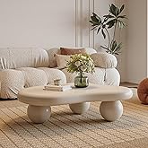 46.06&rdquo; Cream White Cloud Shaped Coffee Table (A46IN) | Irregular Coffee Table, Cute MDF, Modern Center Tables, 3 Ball Legs, for Bedroom Apartment Living Room Farmhouse