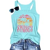 Tank Top for Women Sunset Coconut Tree Tank Beachy Party Vest Hawaiian Family Vacation Trip Sleeveless Tops