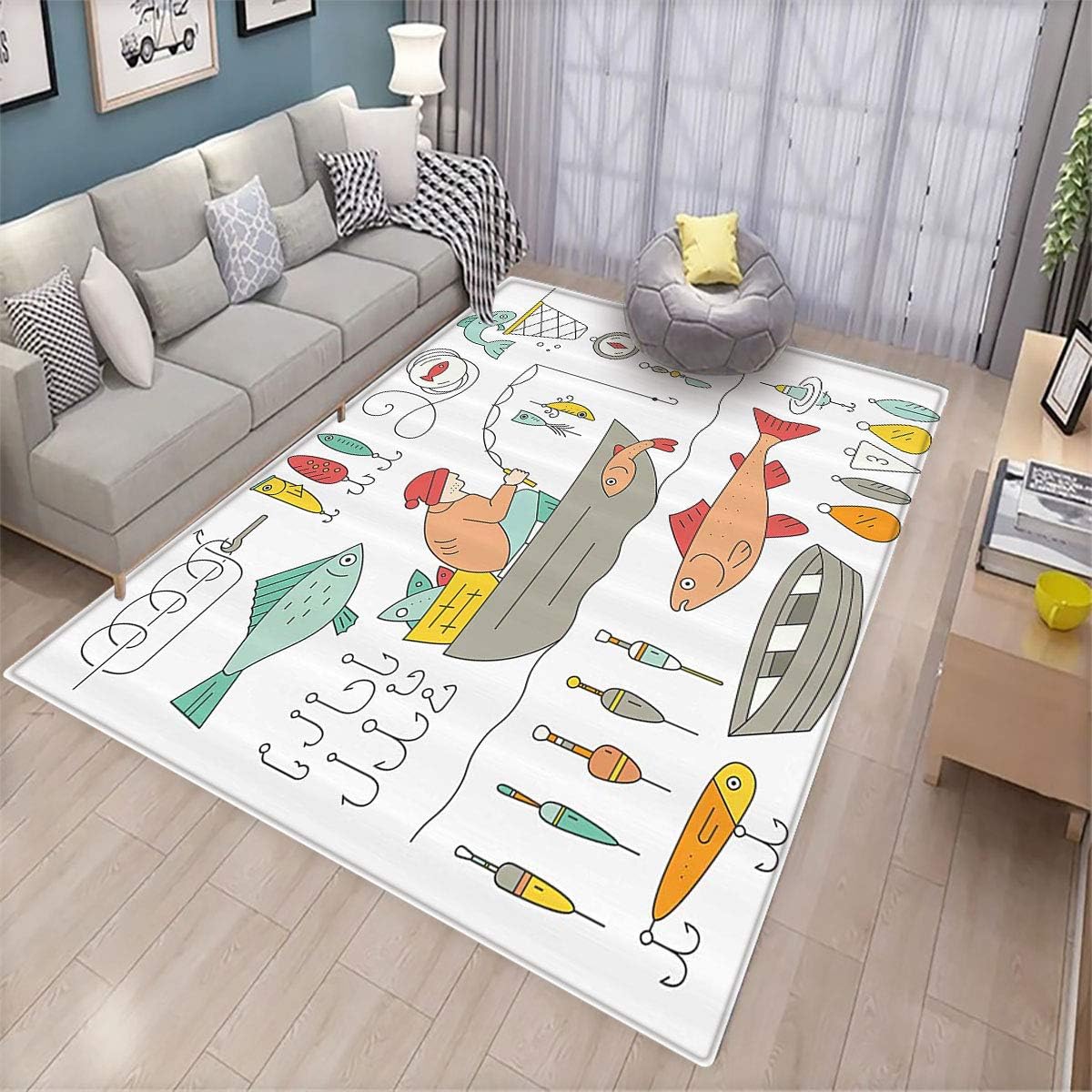 Nautical Decor Collection Fluffy Rugs Fishing Gear