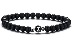 XIA YAN 6mm Black Onyx and White Howlite Handmade Letter Beads Bracelets for Women Men Initial Bracelets Gifts for Women (Couples Bracelets,Friendship Bracelets)