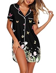 Ekouaer Womens Breastfeeding Nightgown Button Down
