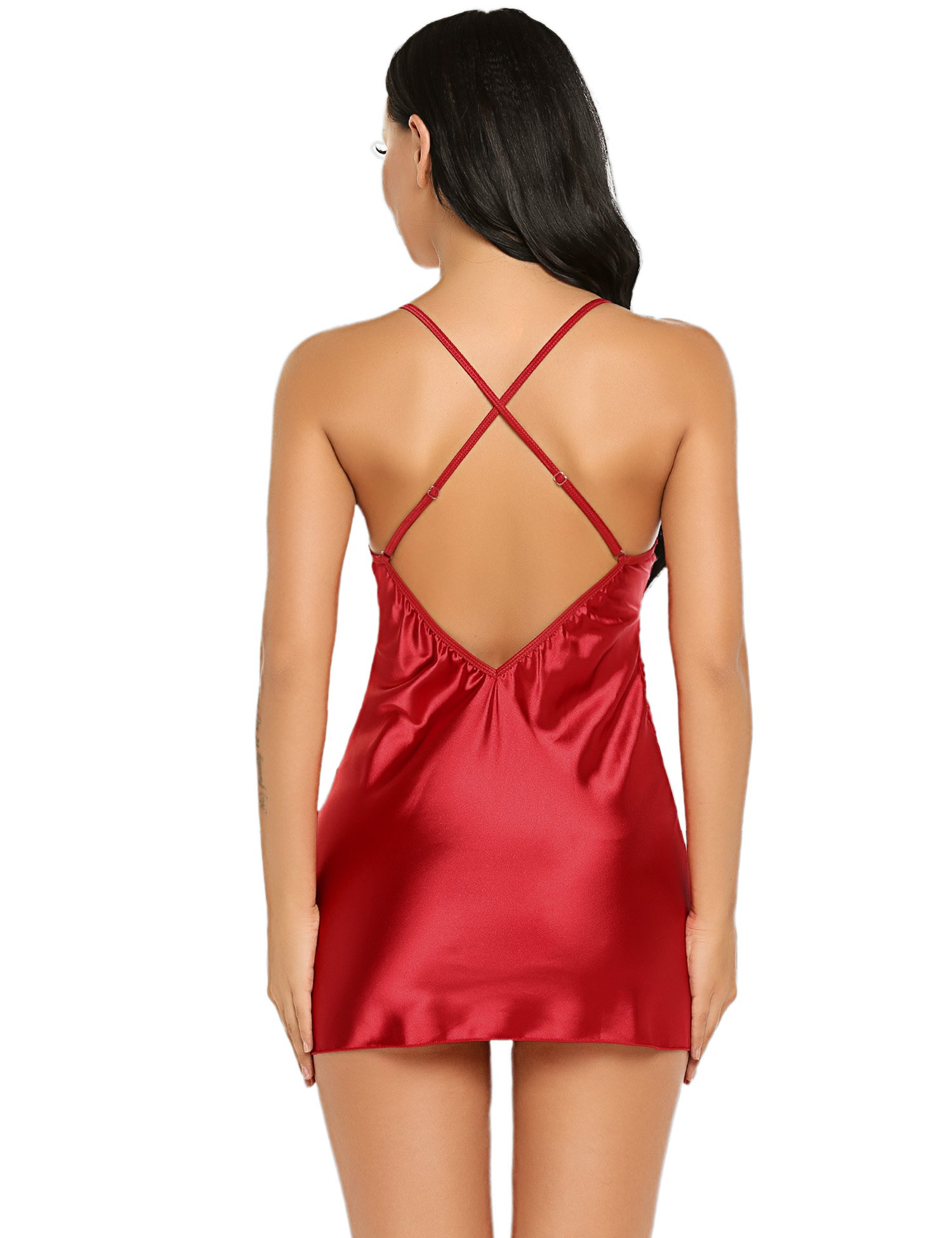 DLOREUK Sexy Chemises Lingerie Babydoll Sleepwear Lace Cup Dress Red S