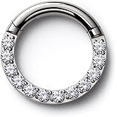 BodyBonita G23 Titanium 0G 2G 4G 6G 8G 10G 12G 14G CZ Septum Rings PA Nose Hoops Clicker Ear Weights for Stretched Ear Piercing Jewelry 10mm 12mm Silver/Gold/Black