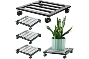 DEELF OUTLET 3 Packs 12 inches Large Metal Plant Caddy with PU Wheels Square Planter Dolly Pot Mover Rollers Iron Rolling Plant Stands Indoor Outdoor Plant Holder Coaster Trolley, Black