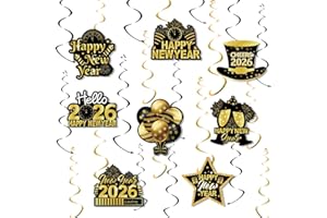 YQWIN 8Pcs New Year Hanging Swirls New Year Party Decorations Hello 2026 Cheers 2026 Sign Poster Background Hanging Swirls wi