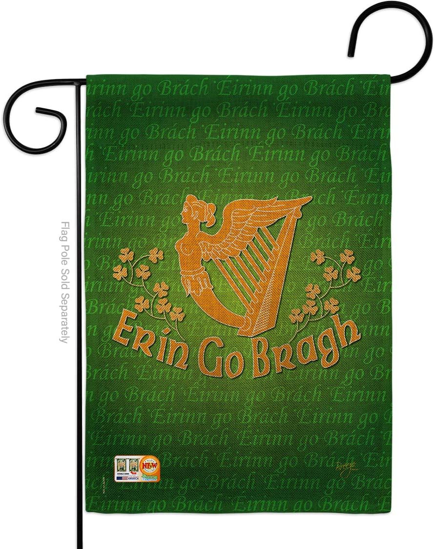 Breeze Decor Erin Go Bragh Garden Flag Spring St Patrick Shamrock Leprechaun Lucky Coin Holiday March Irish Clover House Decoration Banner Small Yard Gift Double-Sided, 13"x 18.5", Made in USA