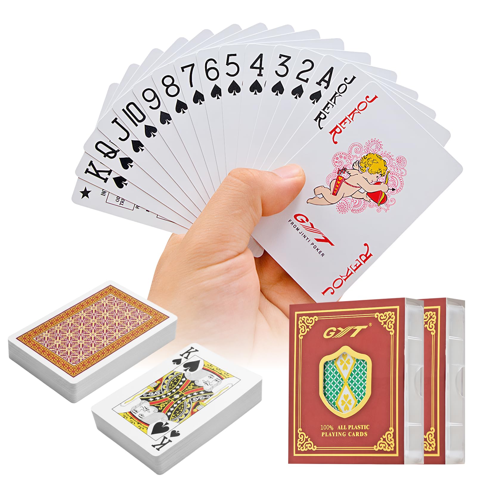 Kaelorae 2Pack Plastic Playing Cards, Professional Waterproof Decks of Poker Cards with Acrylic Holder Texas Holdem Card Games for Travel Camping Family Night Party Games