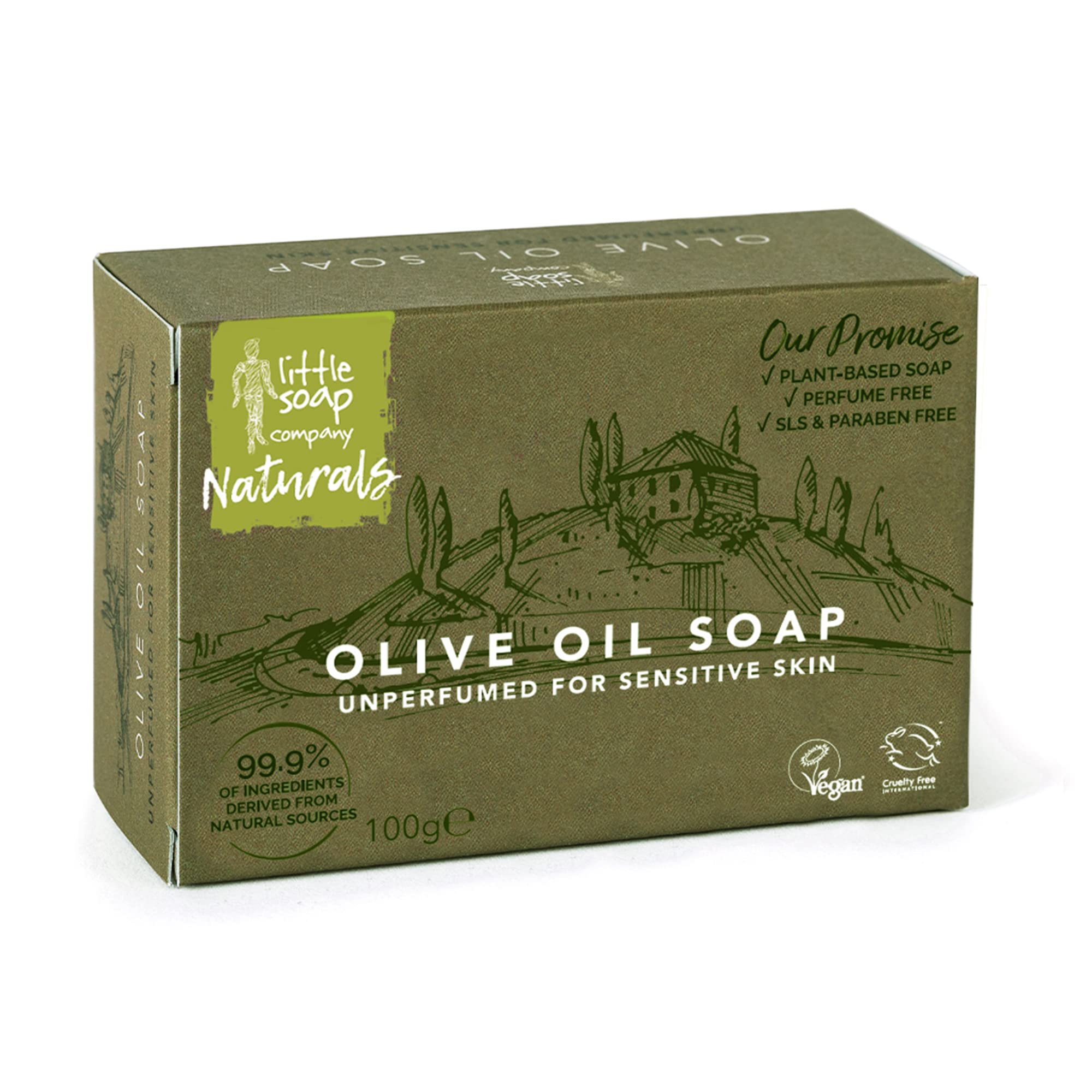 Little Soap Company Olive Oil Soap Bar, 100g | Unperfumed, Natural, Vegan, Cruelty-Free & Eco Friendly | Body, Face & Hand Soap Bar for Sensitive Skin | Nourishing Olive Oil, No SLS & Parabens