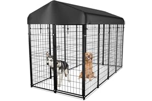 PAWGIANT Dog Kennel Outside with Roof, 8'x6'x4' Outdoor Dog Kennels for Large Dogs, Heavty Duty Welded Dog Crate Playpen with UV-Resistant Waterproof Cover