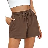 Women's Sweat Shorts Sweatshorts Summer Lounge Cotton Drawstring Cute Fleece Shorts with Pockets Athletic Running Active Elastic Jersey French Terry Shorts 2025 Women Cloth Sweatpants Trendy coffee