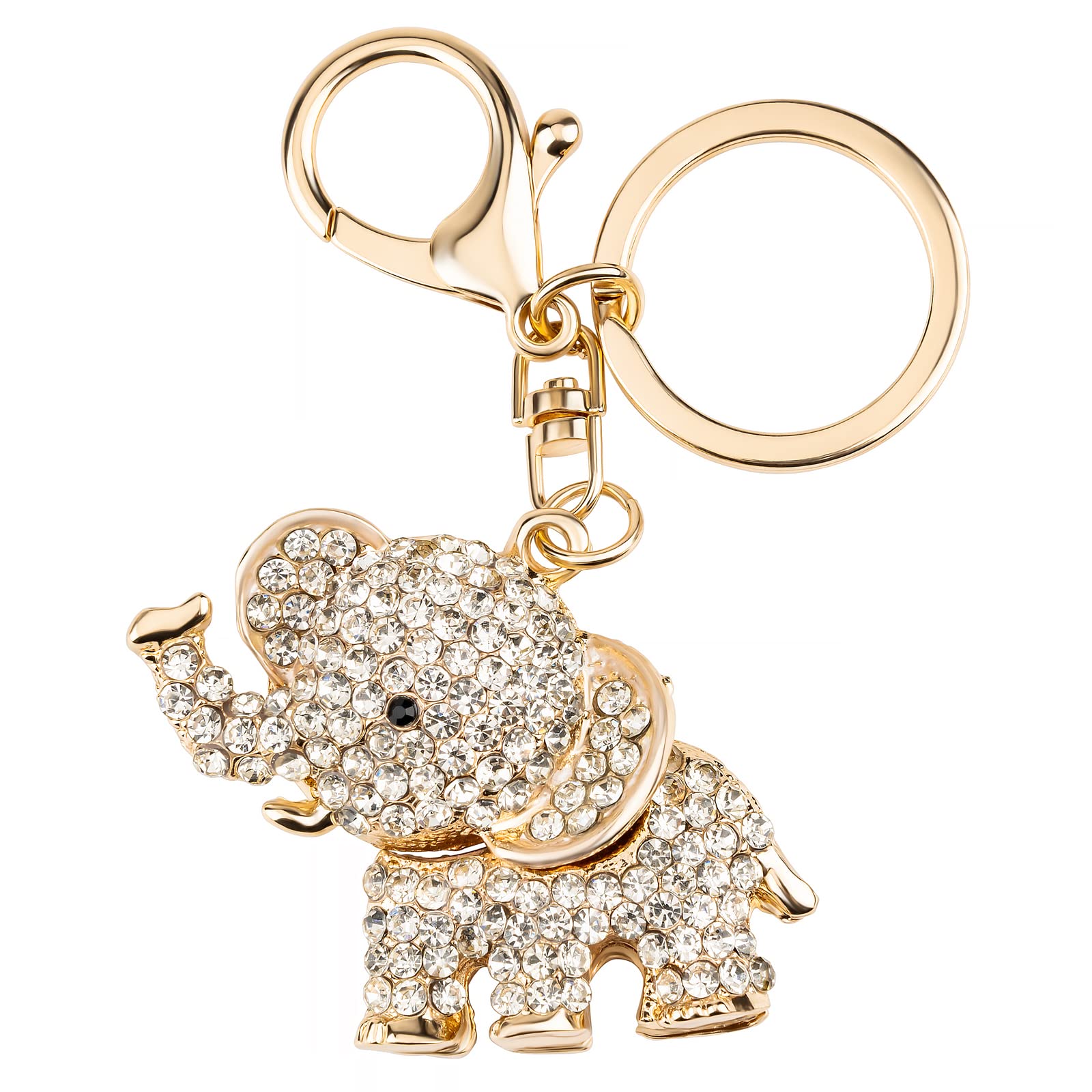 Lucky Elephant Keyrings MUAMAX Opal Rhinestone keychains Womens Purse Charm Crystal Key Chain Ladies Bag Pendant Gold (Silver)