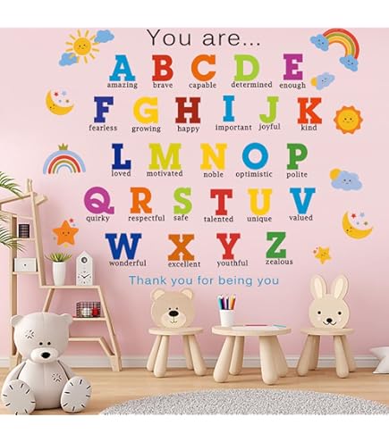 Calcomanías De Pared Del Alfabeto, Calcomanías De Pared Con Letras De Frutas, Animales, Alfabeto