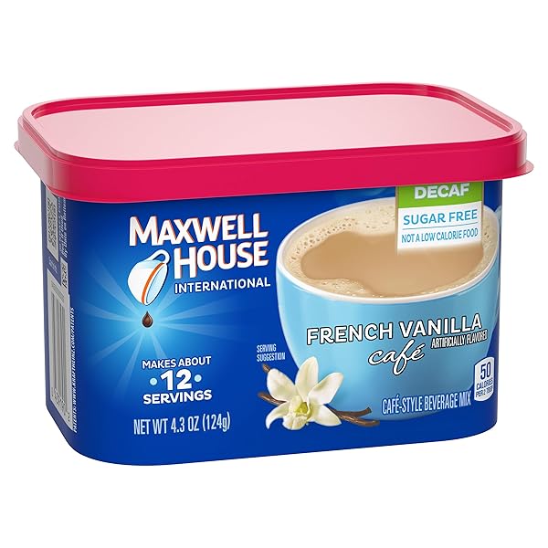 MAXWELL HOUSE INTERNATIONAL SUGAR-FREE FRENCH VANILLA CAFÉ-STYLE DECAF INSTANT COFFEE BEVERAGE MIX, 4.3 OZ. CANISTER