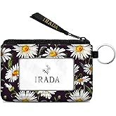 IRADA ID Case Wallet Keychain with Clear ID Window Zipper Cute Coin Purse for Women Water Resistant Small Coin Pouch-Daisy Keychain Wallet