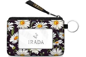 IRADA ID Case Wallet Keychain with Clear ID Window Zipper Cute Coin Purse for Women Water Resistant Small Coin Pouch-Daisy Keychain Wallet