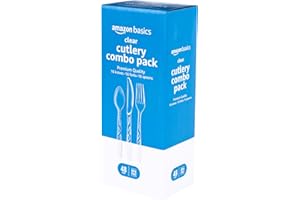 Amazon Basics Disposable Clear Plastic Cutlery, Premium Quality, 48 Count, Combo Pack: 16 Forks, 16 Spoons and 16 Knives