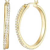 ELEBEST Hoop Earrings 14K Hoop Gold Earrings for Women Thick Large Diamond Hoops Earring Elegant X-shaped Gold Huggie Earring 30mm