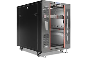 Server Rack 18U Network Rack Server Cabinet on Wheels Locking Electronic Equipment Rack with - LCD-Screen - 4 Fans - Thermo S