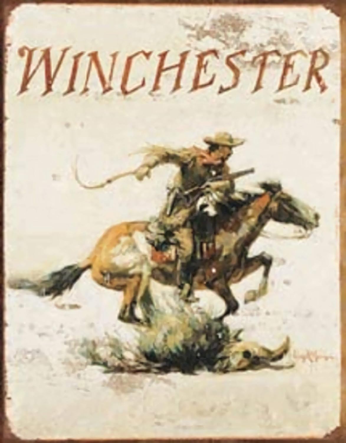 Vintage New Tin Poster Winchester Firearms Western Riding Cowboy Metal Tin Sign 8x12 Inch Retro Art Home Bar Restaurant Coffee Shop Garden Garage Wall Decor Classic Metal Plaque