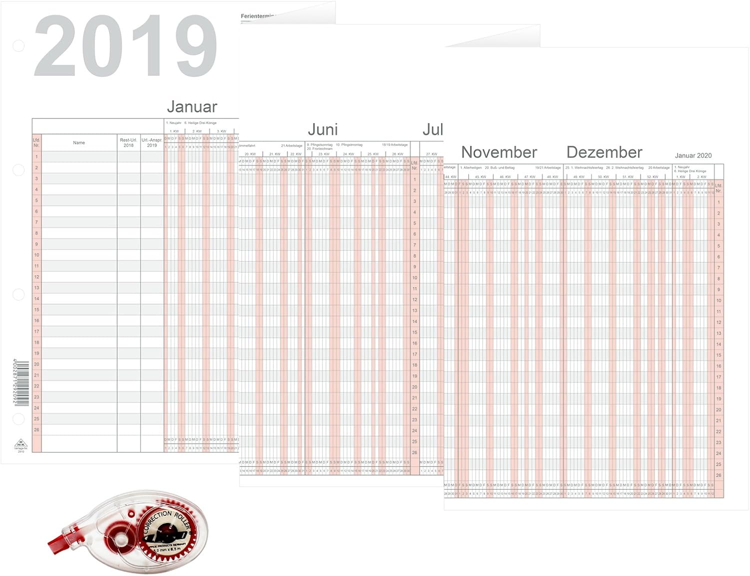 Planificador De Vacaciones XXL 2026 - DIN A1 (59.4x84.1 Cm), Para Hasta 45 Empleados, 13 Meses