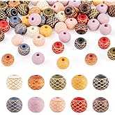 FASHEWELRY 60Pcs 10mm Round Wooden Beads Bulk Assorted Ball Wood Beads with Mesh Pattern Colorful Loose Spacers Boho Beads for Bracelets DIY Crafts Jewelry Making Supplies Hole: 3mm